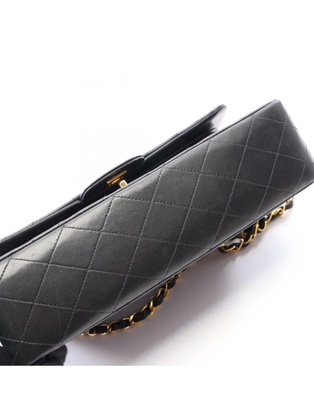 Chanel Shoulder Bag Quilted Double Flap Black Lambskin Chain